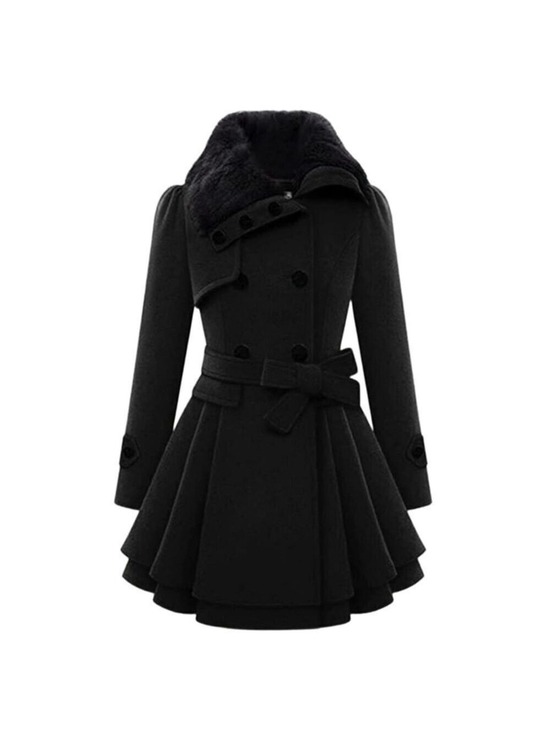 zeagoo Jackets & Blazers - BLACK FAUX FUR COLLARED DOUBLE BREASTED FLARE BOTTOM TRENCH COAT MEDIUM NWT